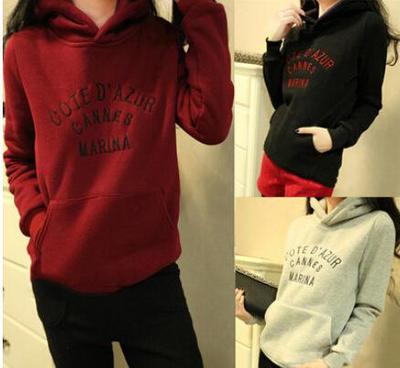 时尚新款卫衣代理指南 字母刺绣加厚抓绒连帽女套头卫衣的商机